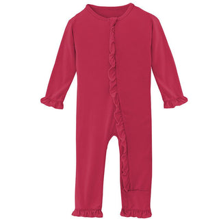 Girl's Solid Bamboo Classic Ruffle Coverall with Zipper - Taffy KicKee Pants