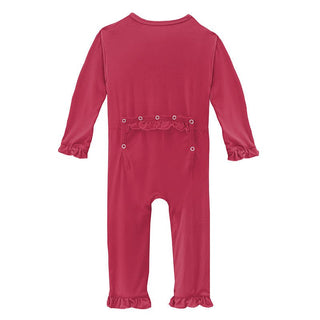 Girl's Solid Bamboo Classic Ruffle Coverall with Zipper - Taffy KicKee Pants