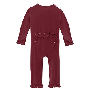 Girl's Solid Bamboo Classic Ruffle Coverall with Zipper - Wild Strawberry KicKee Pants