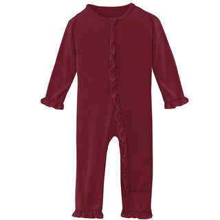 Girl's Solid Bamboo Classic Ruffle Coverall with Zipper - Wild Strawberry KicKee Pants