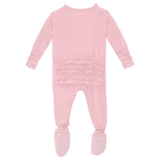 KicKee Pants Girl's Solid Classic Ruffle Footie with 2-Way Zipper - Lotus