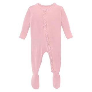 Girl's Solid Bamboo Classic Ruffle Footie with 2-Way Zipper - Lotus Baby & Toddler Sleepwear