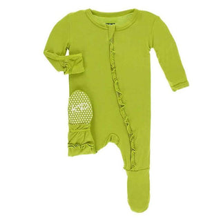 KicKee Pants Girl's Solid Classic Ruffle Footie with 2-Way Zipper - Meadow