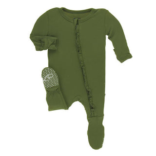 Girl's Solid Bamboo Classic Ruffle Footie with 2-Way Zipper - Moss Baby & Toddler Sleepwear