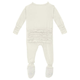 Girl's Solid Bamboo Classic Ruffle Footie with 2-Way Zipper - Natural Baby & Toddler Sleepwear