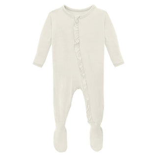 Girl's Solid Bamboo Classic Ruffle Footie with 2-Way Zipper - Natural Baby & Toddler Sleepwear