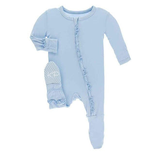 Girl's Solid Bamboo Classic Ruffle Footie with 2-Way Zipper - Pond Baby & Toddler Sleepwear