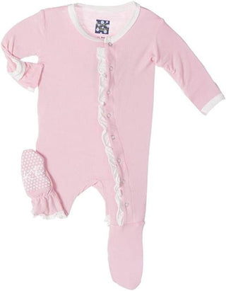 Girl's Solid Bamboo Classic Ruffle Footie with Snaps - Lotus with Natural Baby & Toddler Sleepwear