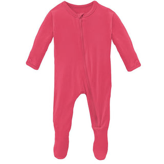 Girl's Solid Bamboo Footie with Zipper - Taffy KicKee Pants