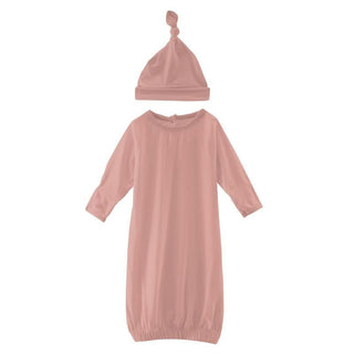 Girl's Solid Bamboo Layette Gown & Single Knot Hat Set - Blush (RT) Baby & Toddler Sleepwear