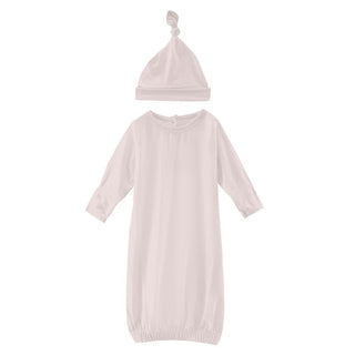 Girl's Solid Bamboo Layette Gown & Single Knot Hat Set - Macaroon (RT) KicKee Pants