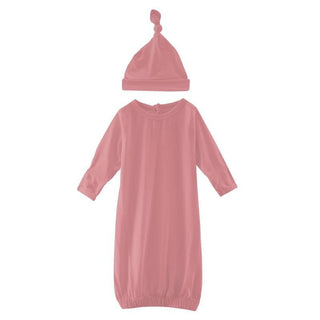 Girl's Solid Bamboo Layette Gown & Single Knot Hat Set - Strawberry (TBD22) Baby & Toddler Sleepwear