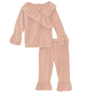 Girl's Solid Bamboo Long Sleeve Kimono Ruffle Outfit Set - Peach Blossom Baby & Toddler Outfits