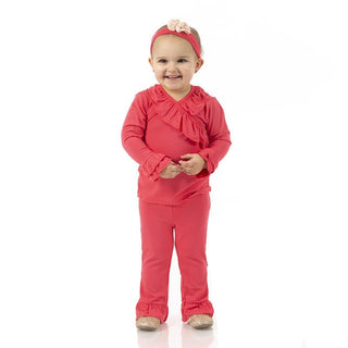 KicKee Pants Girls Solid Long Sleeve Kimono Ruffle Outfit Set - Taffy