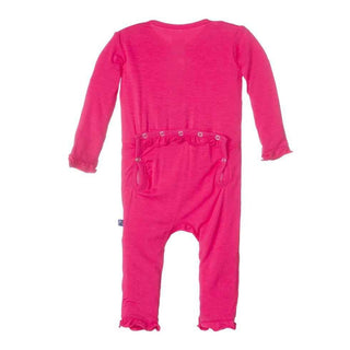 Girls Solid Bamboo Muffin Ruffle Coverall - Prickly Pear KicKee Pants