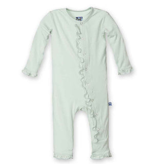 Girls Solid Bamboo Muffin Ruffle Coverall with Snaps - Aloe KicKee Pants