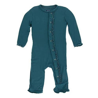 Girl's Solid Bamboo Muffin Ruffle Coverall with Snaps - Oasis Baby & Toddler Sleepwear