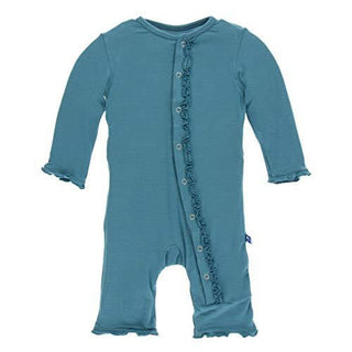 Girl's Solid Bamboo Muffin Ruffle Coverall with Snaps - Seagrass Baby & Toddler Sleepwear