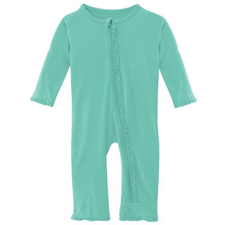 Girl's Solid Bamboo Muffin Ruffle Coverall with Zipper - Glass (TSS22) Baby & Toddler Sleepwear