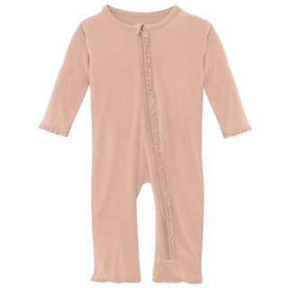 Girl's Solid Bamboo Muffin Ruffle Coverall with Zipper - Peach Blossom KicKee Pants