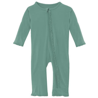 Girl's Solid Bamboo Muffin Ruffle Coverall with Zipper - Shore (TSS22) Baby & Toddler Sleepwear