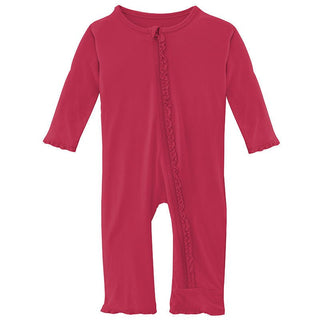 Girl's Solid Bamboo Muffin Ruffle Coverall with Zipper - Taffy KicKee Pants