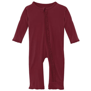 Girl's Solid Bamboo Muffin Ruffle Coverall with Zipper - Wild Strawberry KicKee Pants