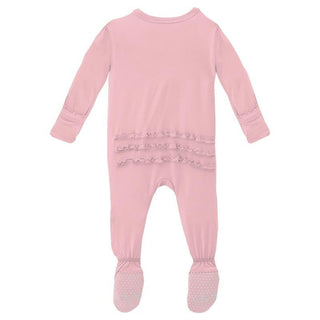 Girl's Solid Bamboo Muffin Ruffle Footie with 2-Way Zipper - Lotus Baby & Toddler Sleepwear