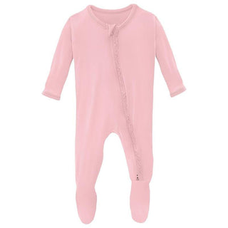 Girl's Solid Bamboo Muffin Ruffle Footie with 2-Way Zipper - Lotus Baby & Toddler Sleepwear