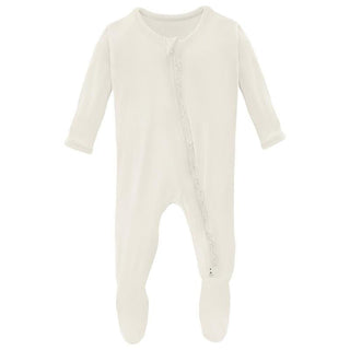 KicKee Pants Girl's Solid Muffin Ruffle Footie with 2-Way Zipper - Natural