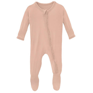 Girl's Solid Muffin Ruffle Footie with Zipper - Peach Blossom KicKee Pants