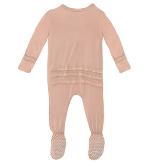 Girl's Solid Muffin Ruffle Footie with Zipper - Peach Blossom KicKee Pants