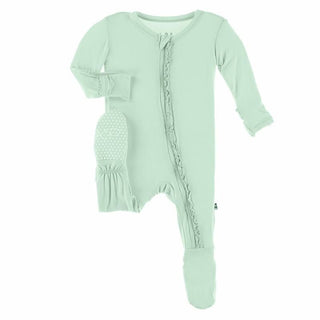 Girl's Solid Bamboo Muffin Ruffle Footie with Zipper - Pistachio Baby & Toddler Sleepwear