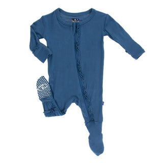 Girl's Solid Bamboo Muffin Ruffle Footie with Zipper - Twilight Baby & Toddler Sleepwear