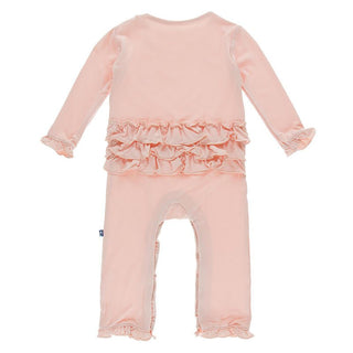 Girl's Solid Bamboo Oh La La Ruffle Romper - Peach Blossom KicKee Pants