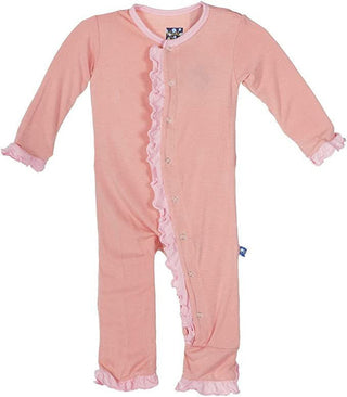 Girl's Solid Bamboo Ruffle Coverall with Snaps - Blush with Lotus Baby & Toddler Sleepwear