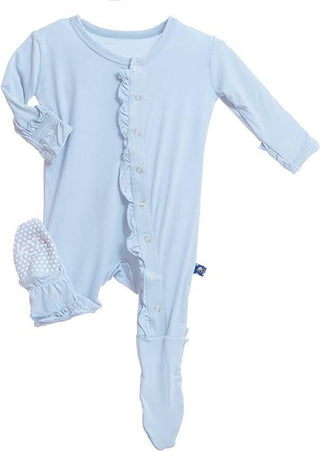 KicKee Pants Girl's Solid Ruffle Footie with Snaps - Pond