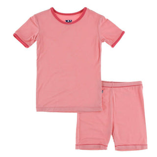 Girl's Solid Bamboo Short Sleeve Pajama Set with Shorts - Strawberry with Red Ginger Baby & Toddler Sleepwear