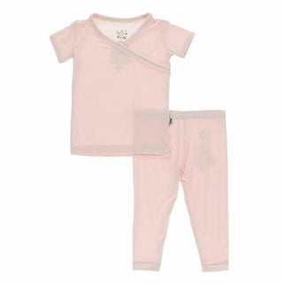 Girl's Solid Bamboo Short Sleeve Scallop Kimono Pajama Set - Macaroon Baby & Toddler Sleepwear