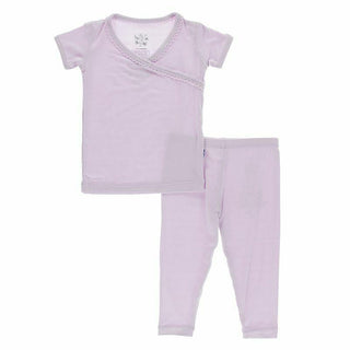 KicKee Pants Girls Solid Short Sleeve Scallop Kimono Pajama Set - Thistle | Stylish Sleepies offer designs that make bedtime beautiful.