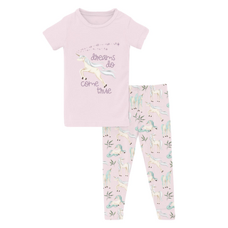 Kickee Pants Short Sleeve Graphic Tee Pajama Set - Shrinking Violet Sleeping Unicorns | Baby Riddle