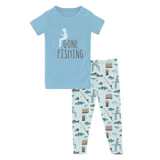 Kickee Pants Short Sleeve Graphic Tee Pajama Set - Fresh Air Fishing | Baby Riddle