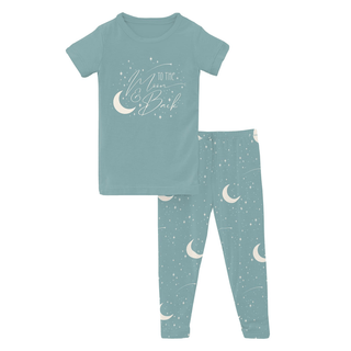 Kickee Pants Short Sleeve Graphic Tee Pajama Set - Jade Starry Sky & Moon | Baby Riddle