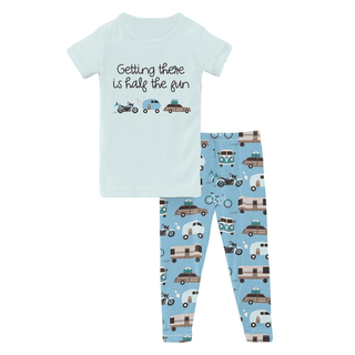 Kickee Pants Short Sleeve Graphic Tee Pajama Set - Seaside Blue On the Way | Baby Riddle