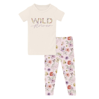 Kickee Pants Short Sleeve Graphic Tee Pajama Set - Shrinking Violet Pressed Flowers | Baby Riddle