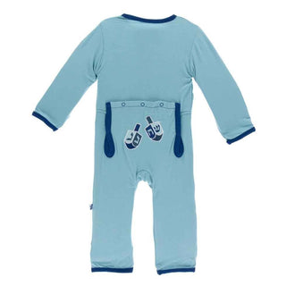 Holiday Bamboo Layette Applique Coverall - Glacier Dreidel Baby & Toddler Sleepwear