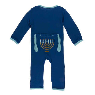 Holiday Bamboo Layette Applique Coverall - Navy Menorah Baby & Toddler Sleepwear