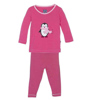 KicKee Pants Holiday Long Sleeve AppliquePajama Set, Winter Rose Penguin | Stylish Sleepies offer designs that make bedtime beautiful.