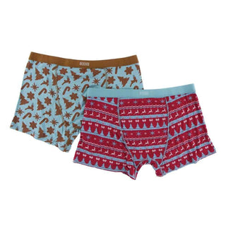 KicKee Pants Holiday Mens Boxer Brief Set, Christmas Cookies and Nordic Print