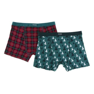 KicKee Pants Holiday Mens Boxer Briefs, Plaid and Cedar Christmas Trees